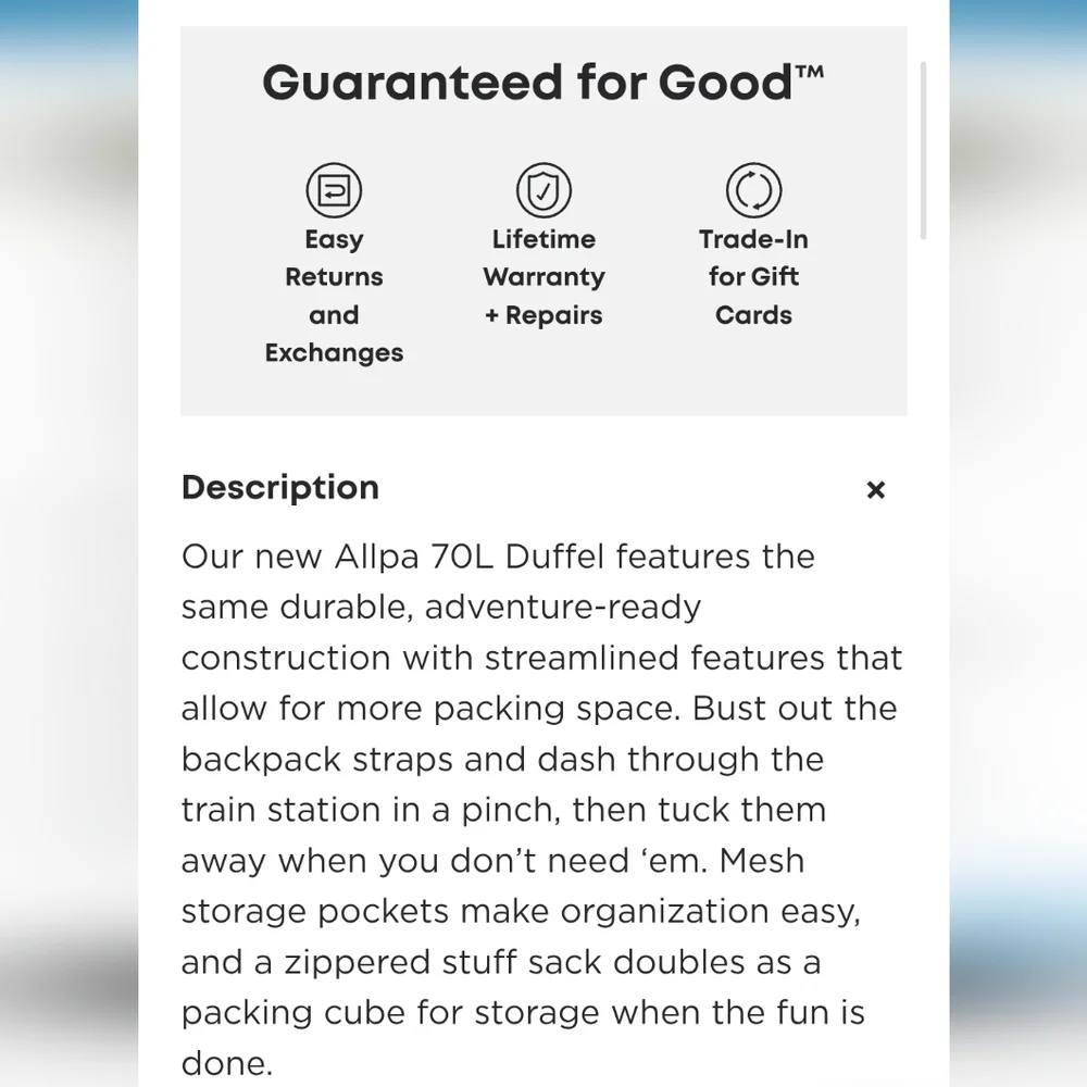 cotopaxi Black Duffel Bag